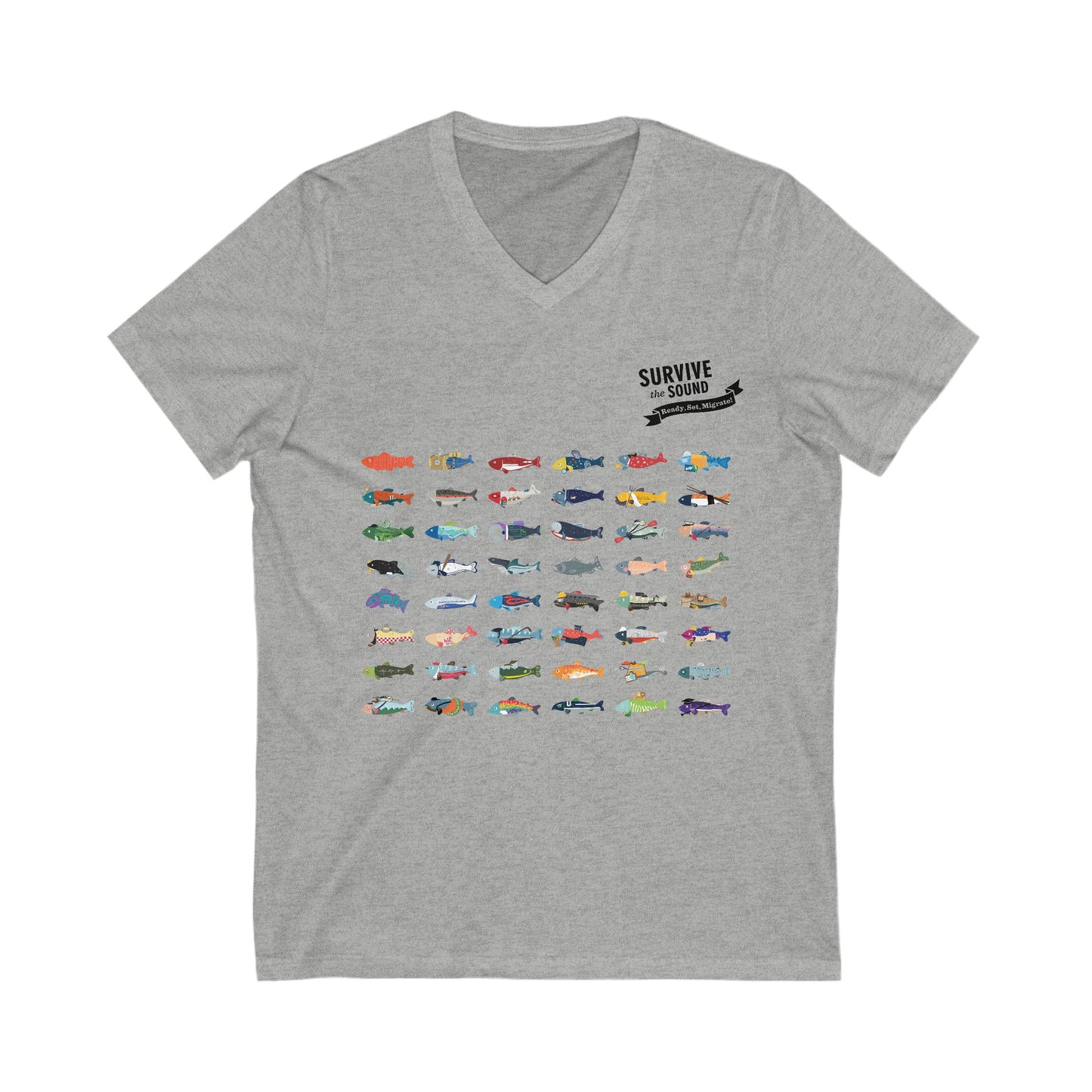 2025 Survive the Sound Fish Grid Unisex V-Neck Tee