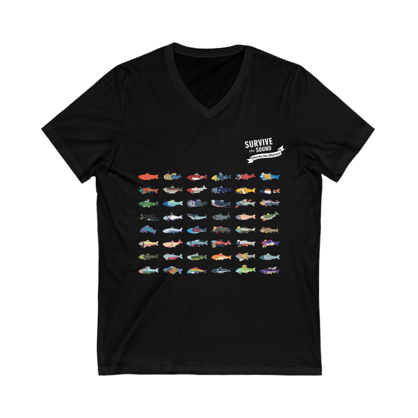 2025 Survive the Sound Fish Grid Unisex V-Neck Tee