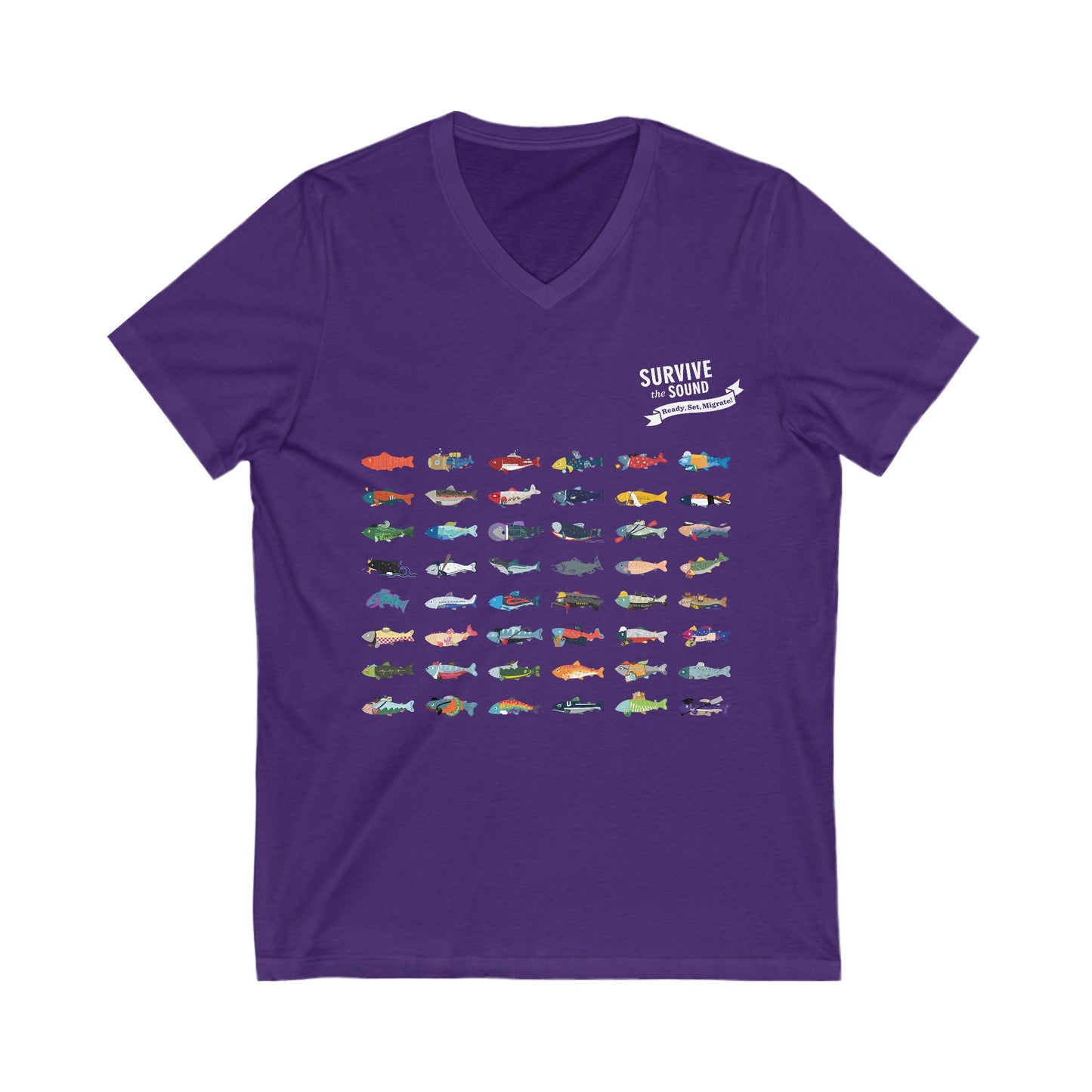 2025 Survive the Sound Fish Grid Unisex V-Neck Tee
