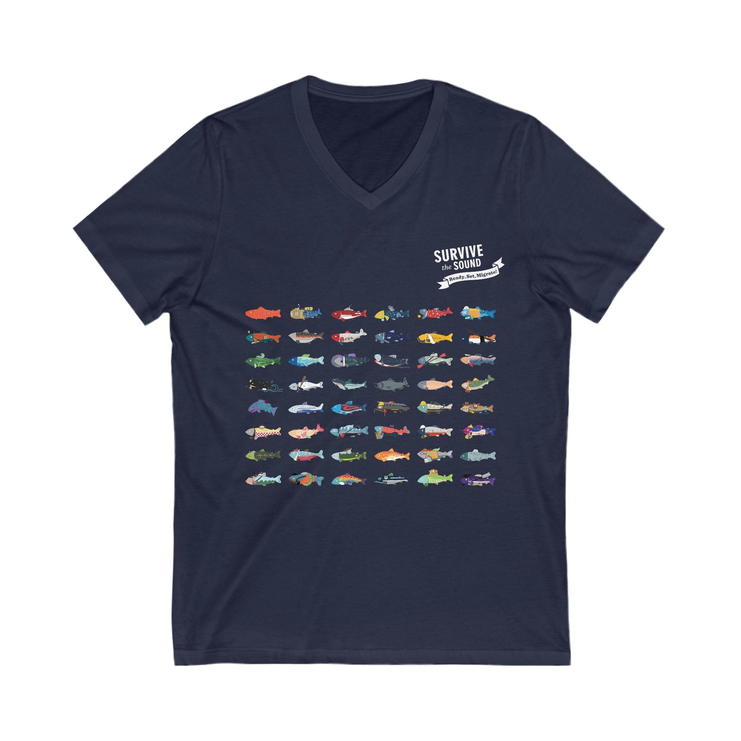 2025 Survive the Sound Fish Grid Unisex V-Neck Tee