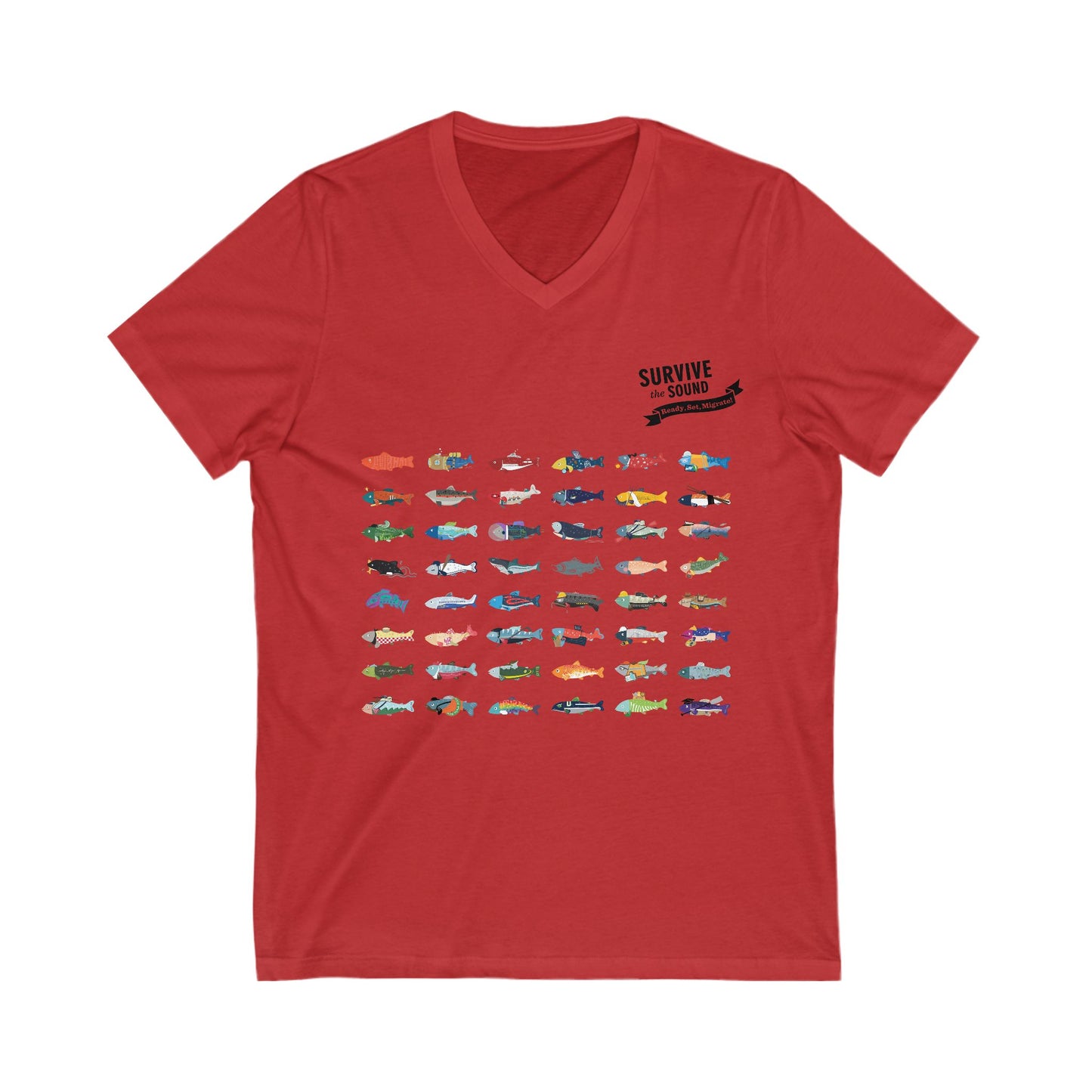 2025 Survive the Sound Fish Grid Unisex V-Neck Tee