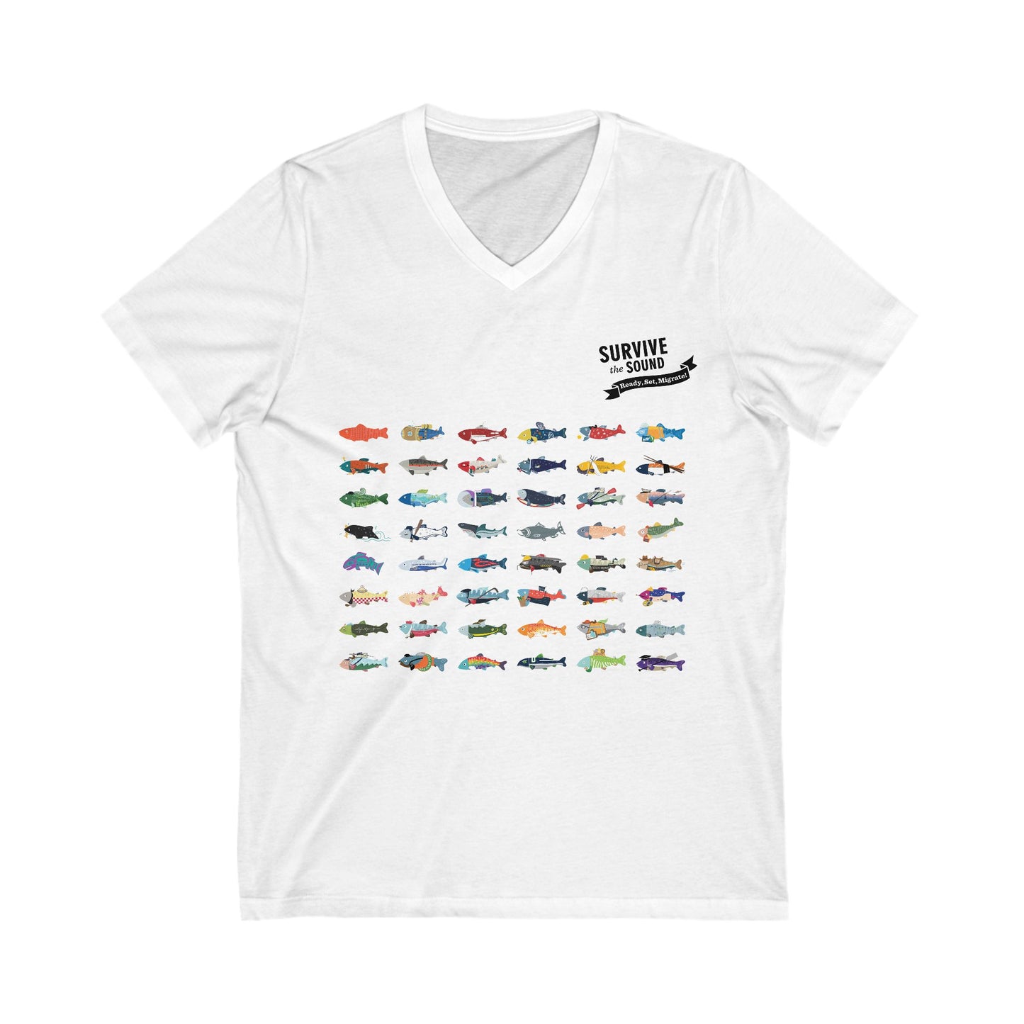 2025 Survive the Sound Fish Grid Unisex V-Neck Tee
