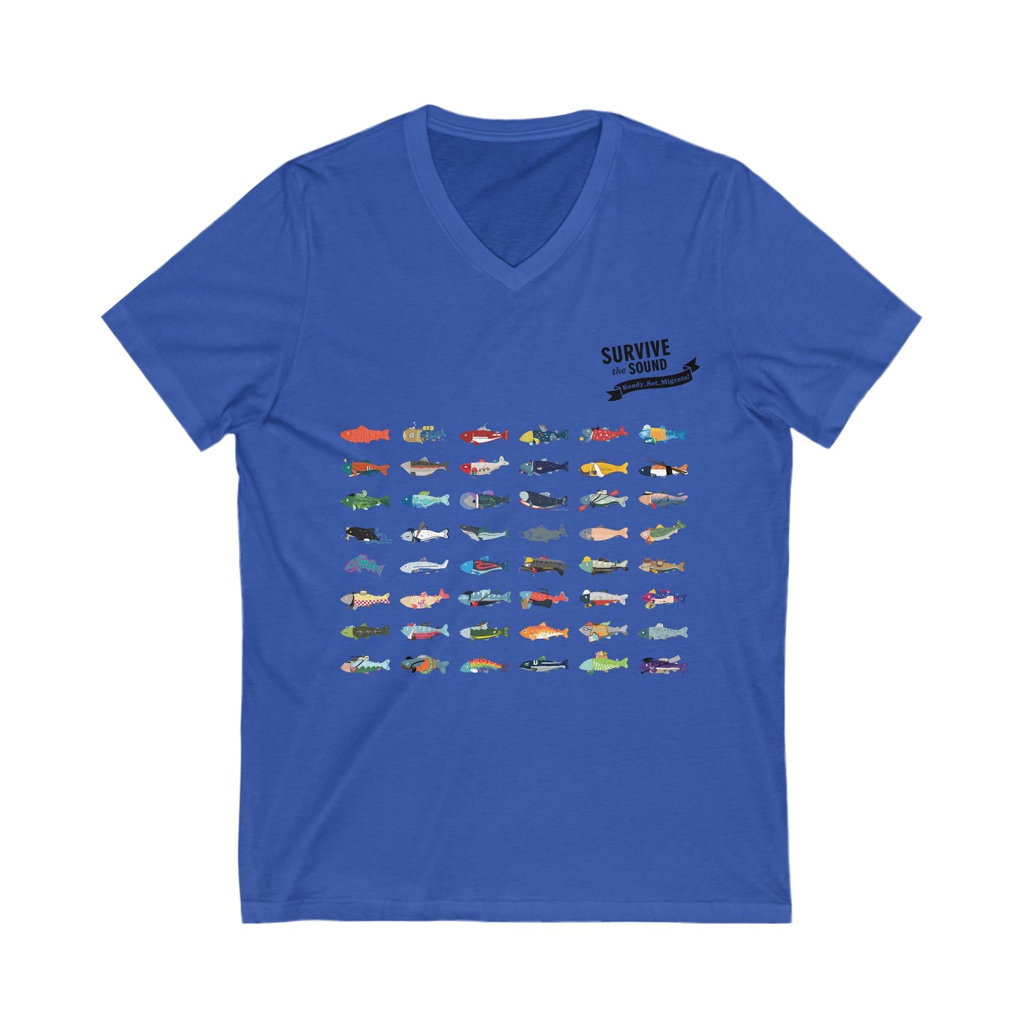 2025 Survive the Sound Fish Grid Unisex V-Neck Tee