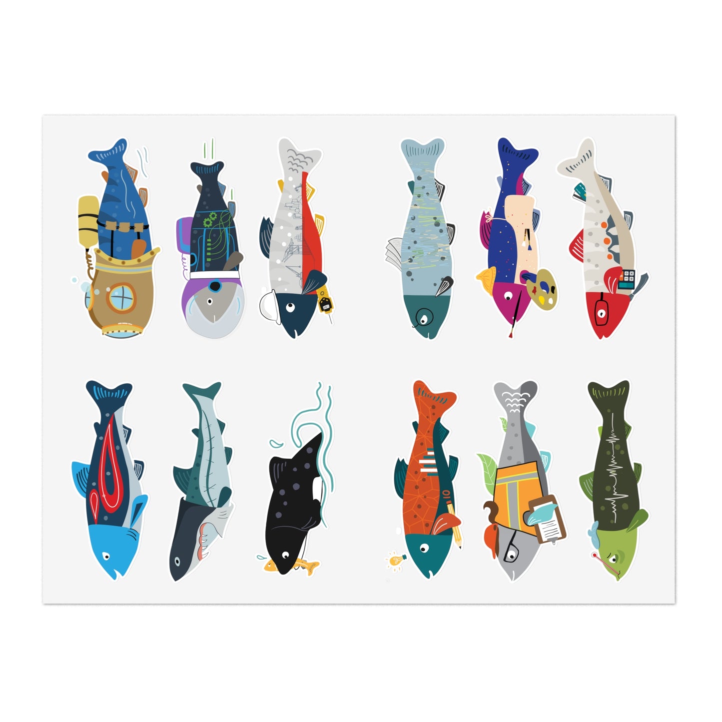 12-in-1 Survive the Sound Fish Sticker Sheet (Collection 2)