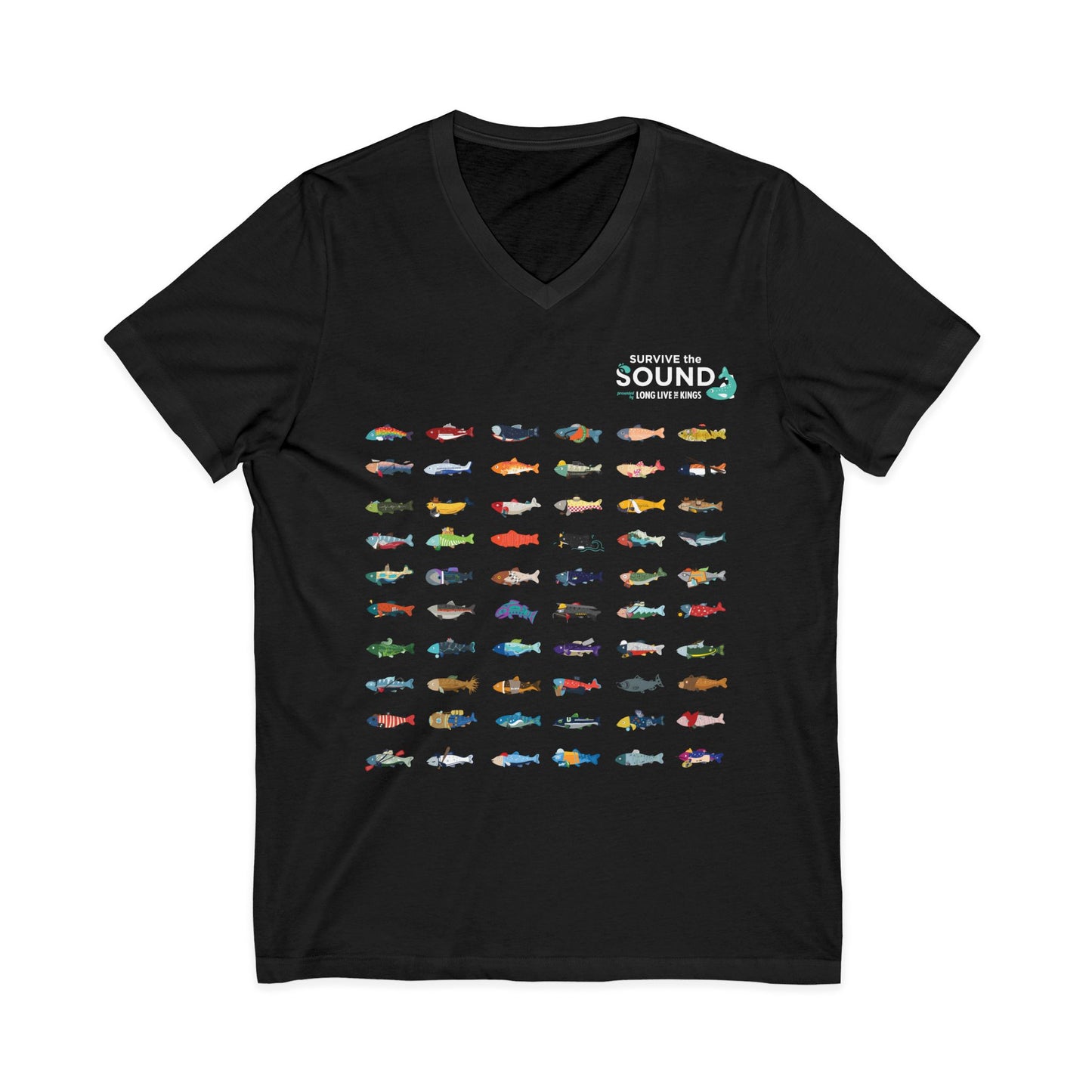 2026 Survive the Sound Fish Grid Unisex V-Neck Tee