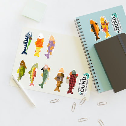 Survive the Sound Fish Sticker Sheet - Fall Collection