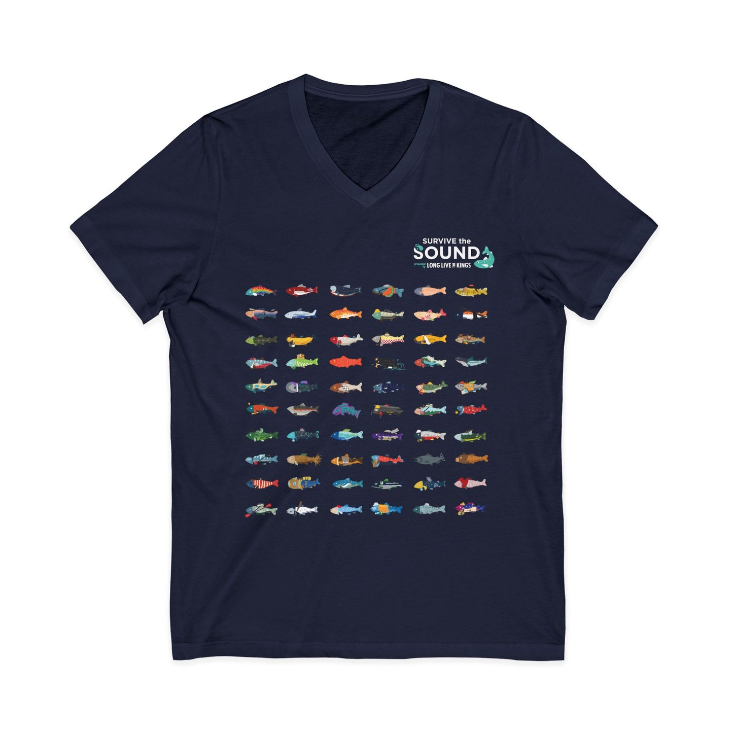2026 Survive the Sound Fish Grid Unisex V-Neck Tee