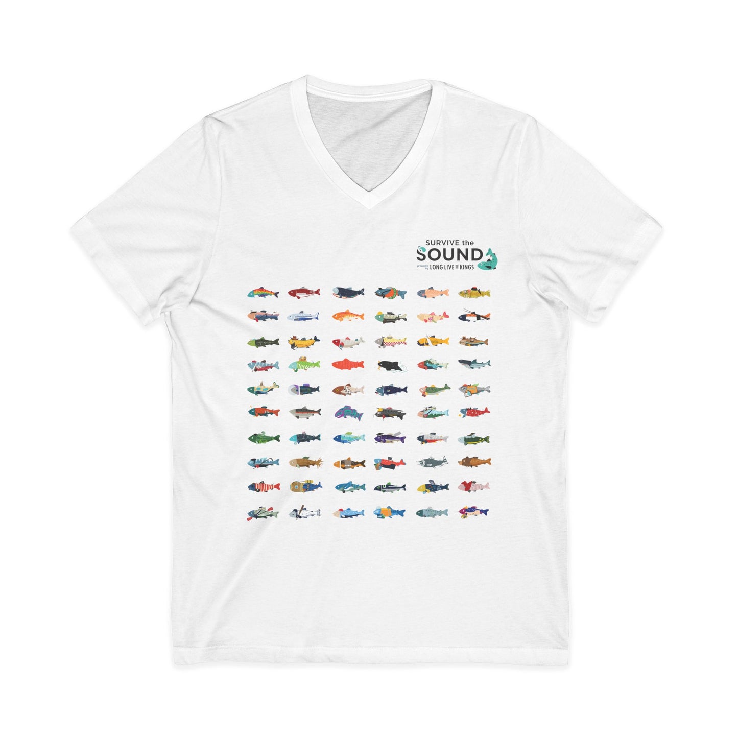 2026 Survive the Sound Fish Grid Unisex V-Neck Tee